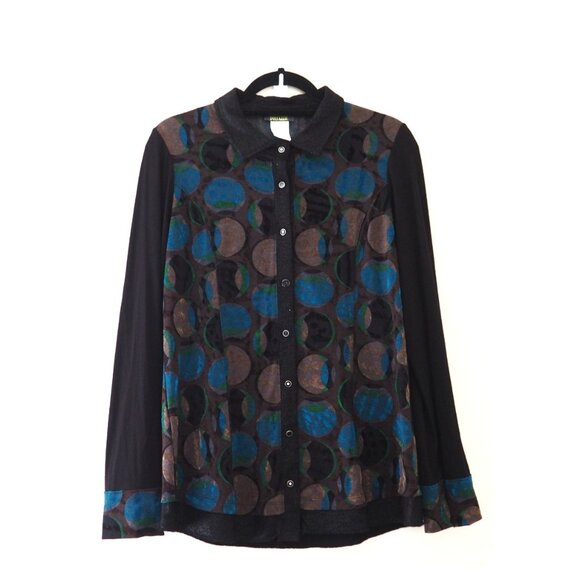 Dolcezza Wearable Art Long Sleeve Button Down Blouse sz M - Picture 1 of 6